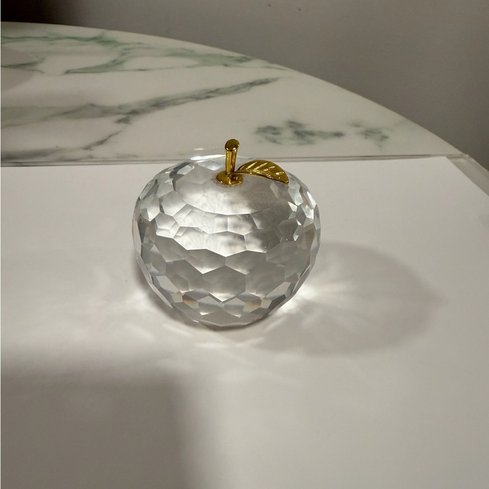 3” Clear and Gold Crystal Apple Tabletop Sculpture - Like NEW